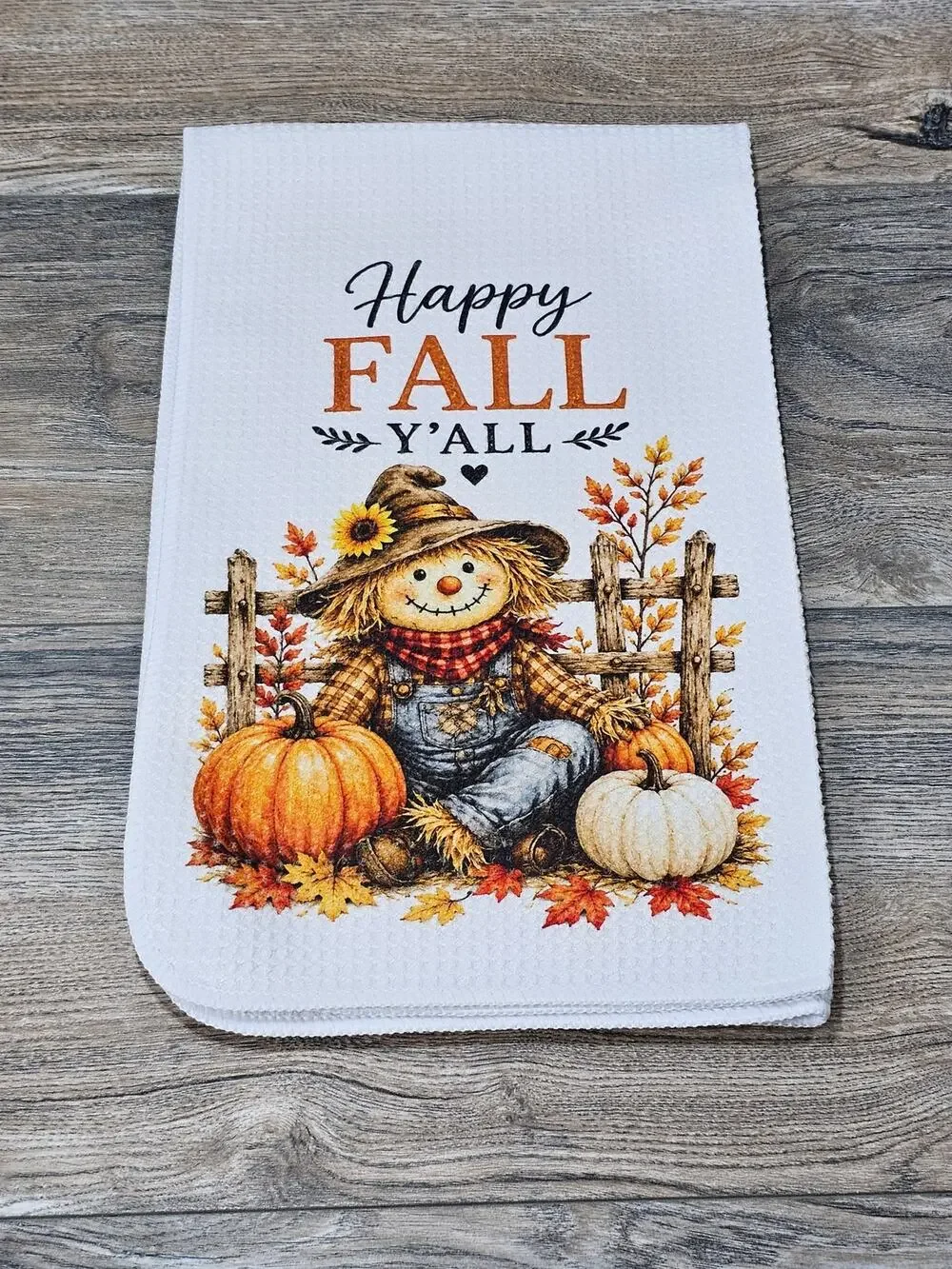 Happy Fall Y'all Kitchen Towel Scarecrow Pumpkin Farmhouse Autumn Decor